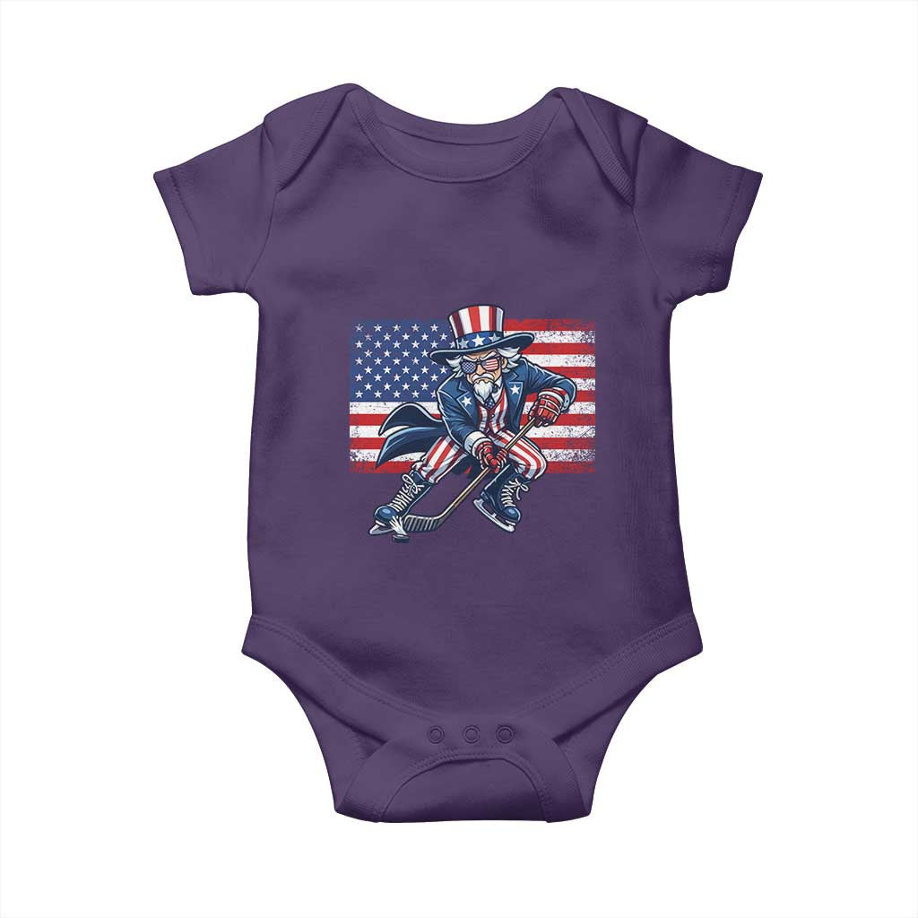 Uncle Sam Hockey Player 4th of July American Flag Baby Onesie