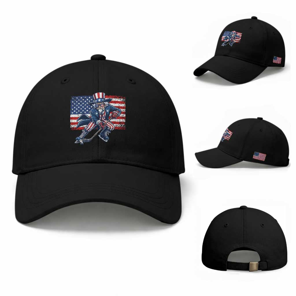 Uncle Sam Hockey Player 4th of July American Flag Baseball Cap