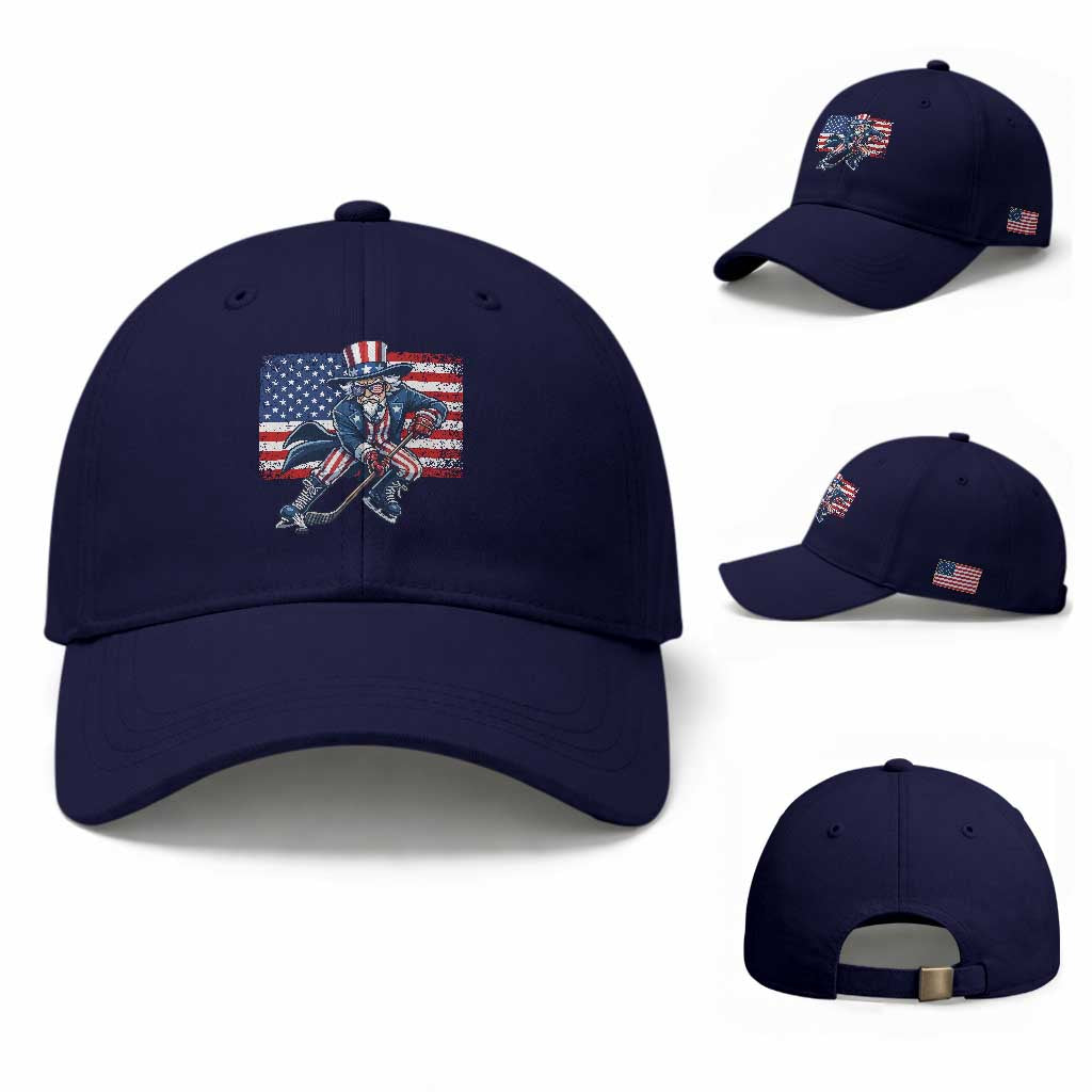 Uncle Sam Hockey Player 4th of July American Flag Baseball Cap
