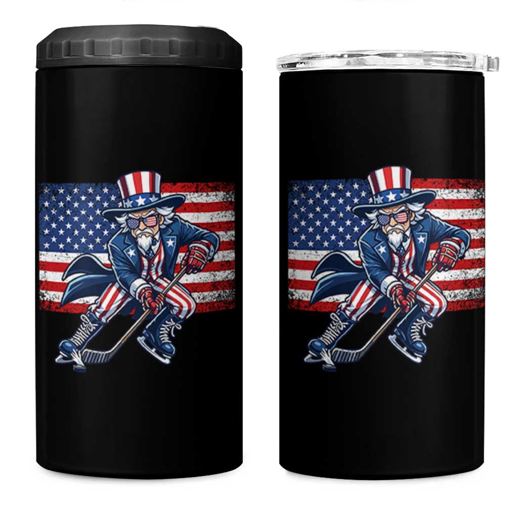 Uncle Sam Hockey Player 4th of July American Flag 4 in 1 Can Cooler Tumbler