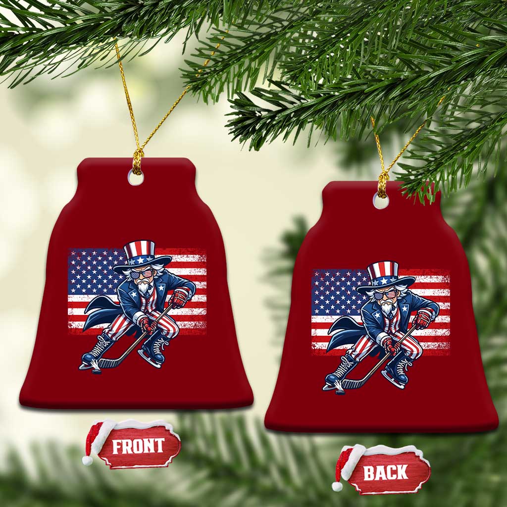 Uncle Sam Hockey Player 4th of July American Flag Ceramic Ornament