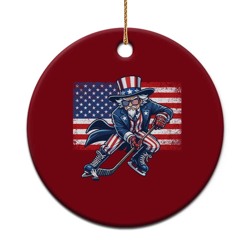 Uncle Sam Hockey Player 4th of July American Flag Ceramic Ornament