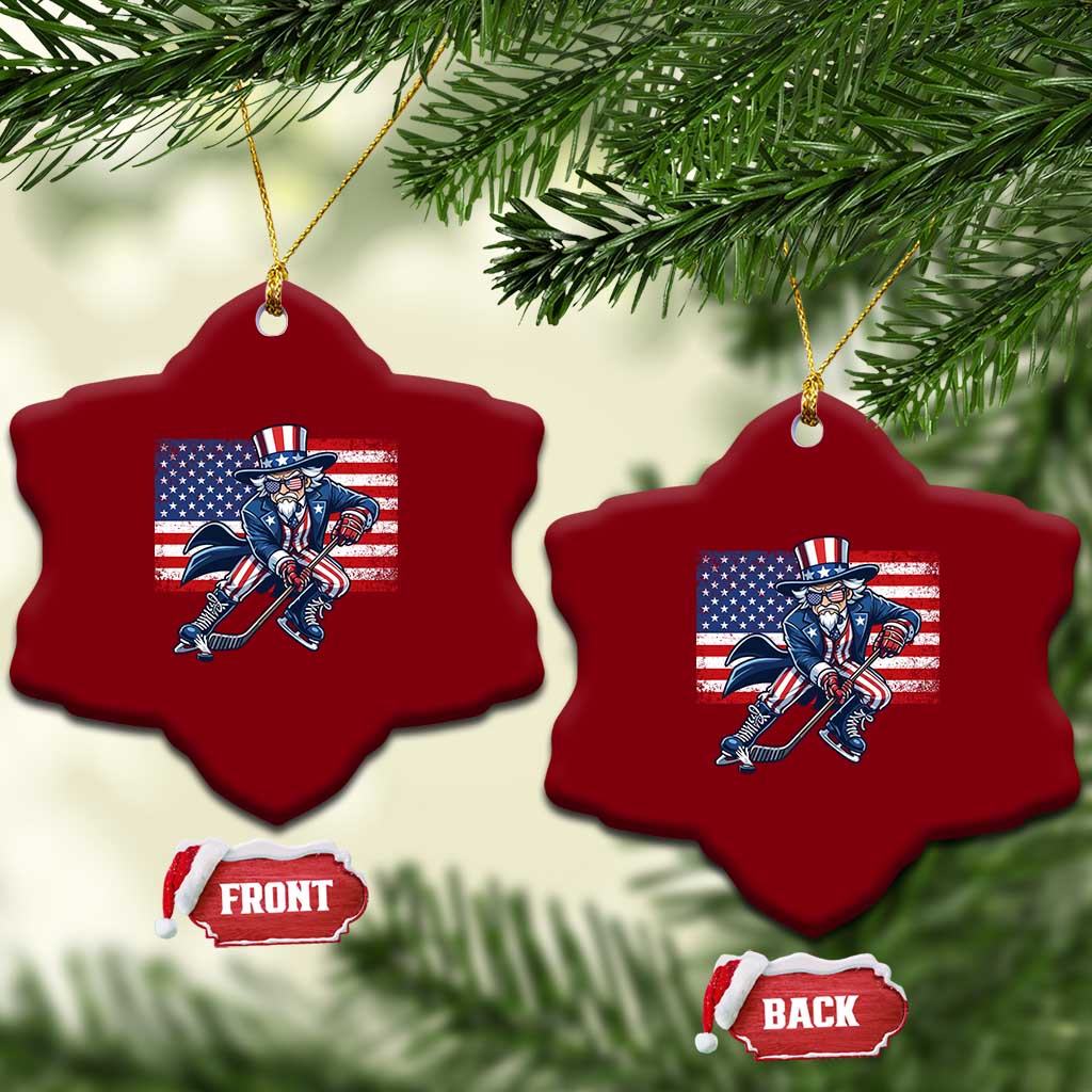 Uncle Sam Hockey Player 4th of July American Flag Ceramic Ornament
