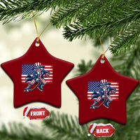 Uncle Sam Hockey Player 4th of July American Flag Ceramic Ornament
