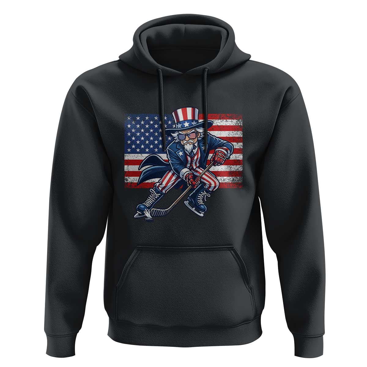 Uncle Sam Hockey Player 4th of July American Flag Hoodie