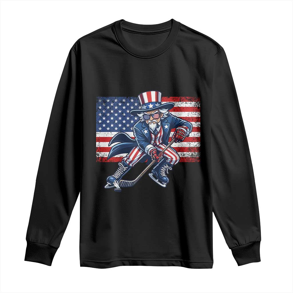 Uncle Sam Hockey Player 4th of July American Flag Long Sleeve Shirt