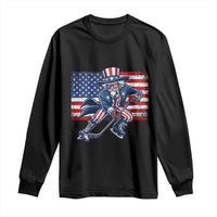 Uncle Sam Hockey Player 4th of July American Flag Long Sleeve Shirt