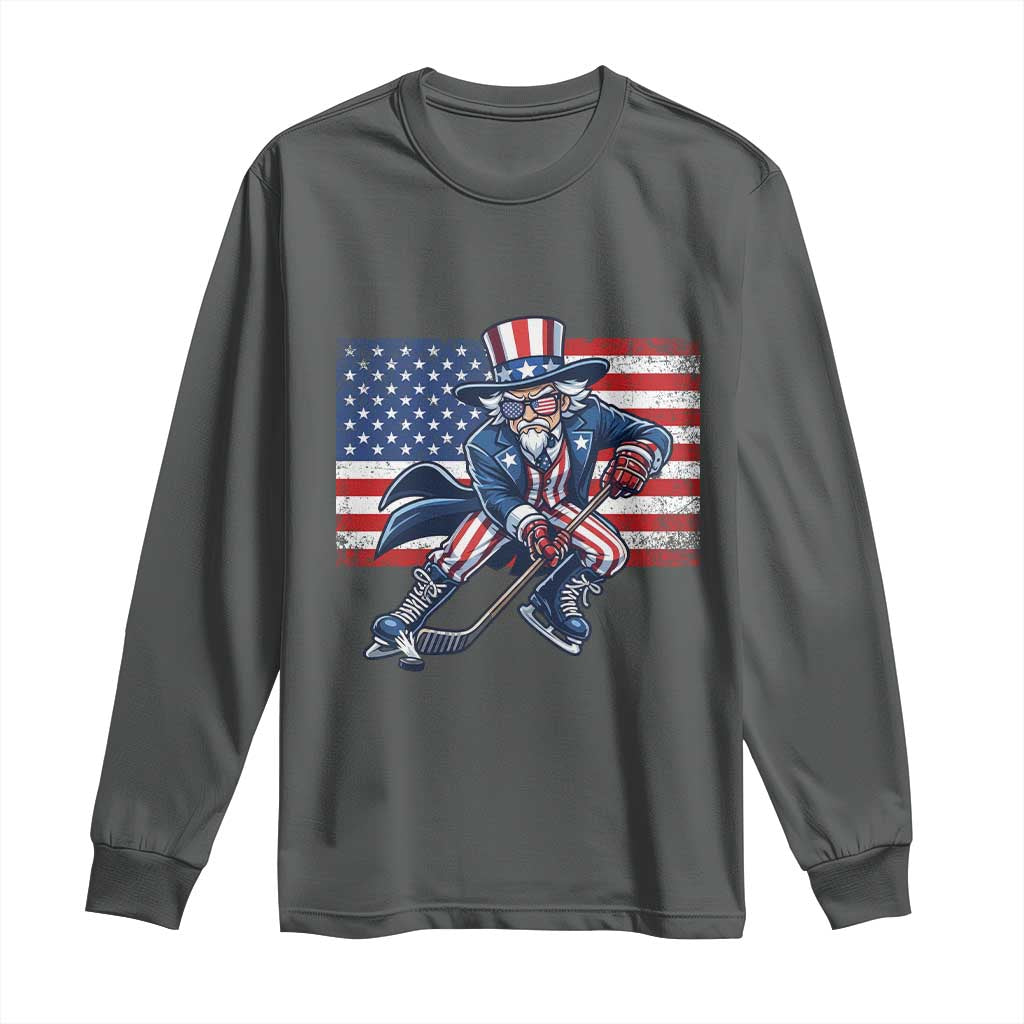Uncle Sam Hockey Player 4th of July American Flag Long Sleeve Shirt