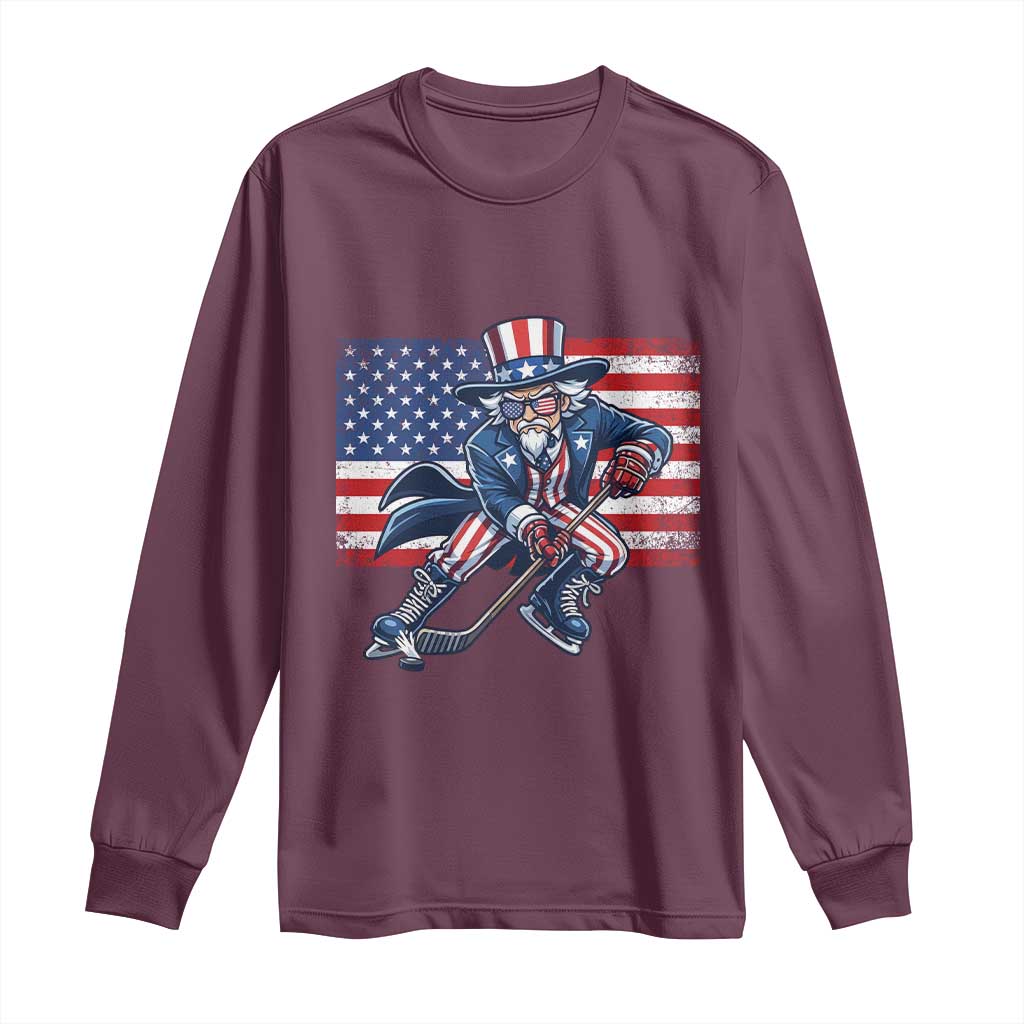 Uncle Sam Hockey Player 4th of July American Flag Long Sleeve Shirt