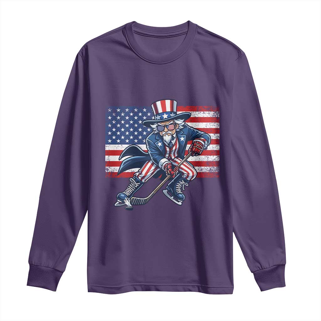 Uncle Sam Hockey Player 4th of July American Flag Long Sleeve Shirt