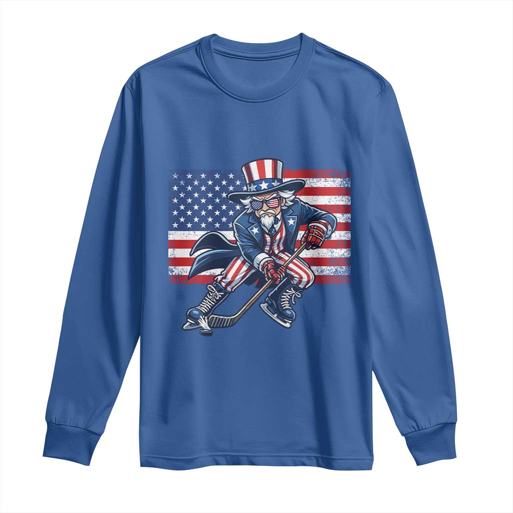 Uncle Sam Hockey Player 4th of July American Flag Long Sleeve Shirt