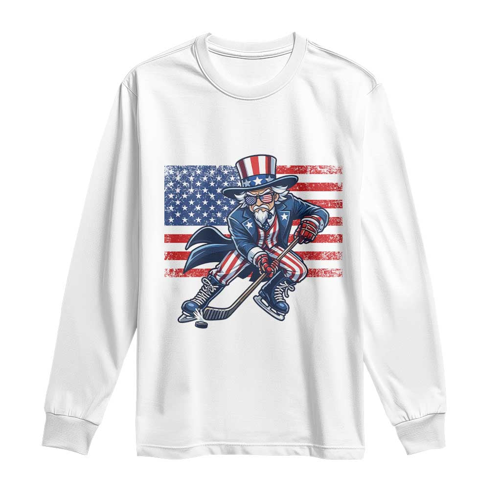 Uncle Sam Hockey Player 4th of July American Flag Long Sleeve Shirt