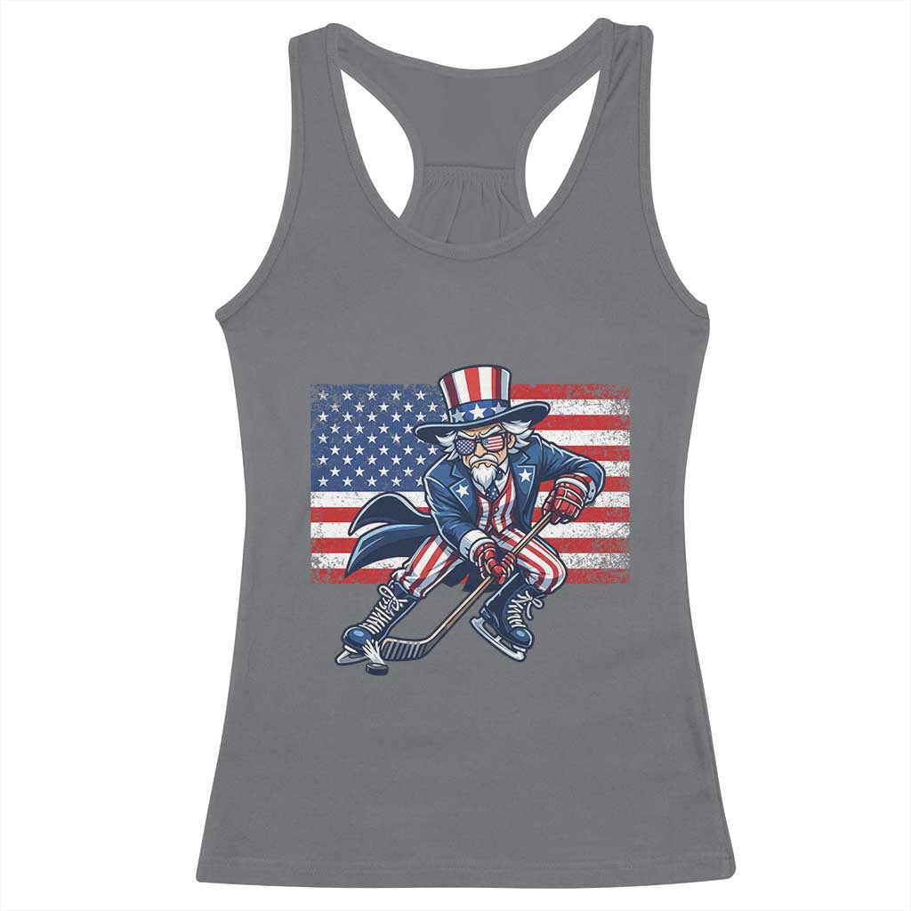 Uncle Sam Hockey Player 4th of July American Flag Racerback Tank Top