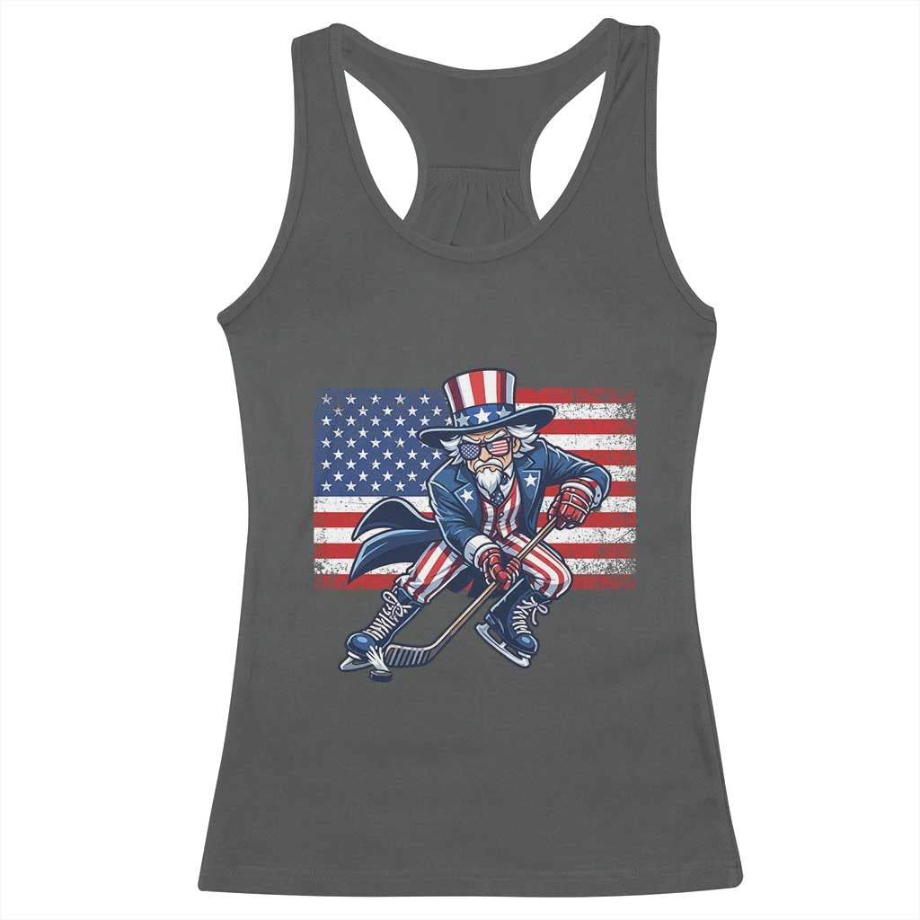 Uncle Sam Hockey Player 4th of July American Flag Racerback Tank Top