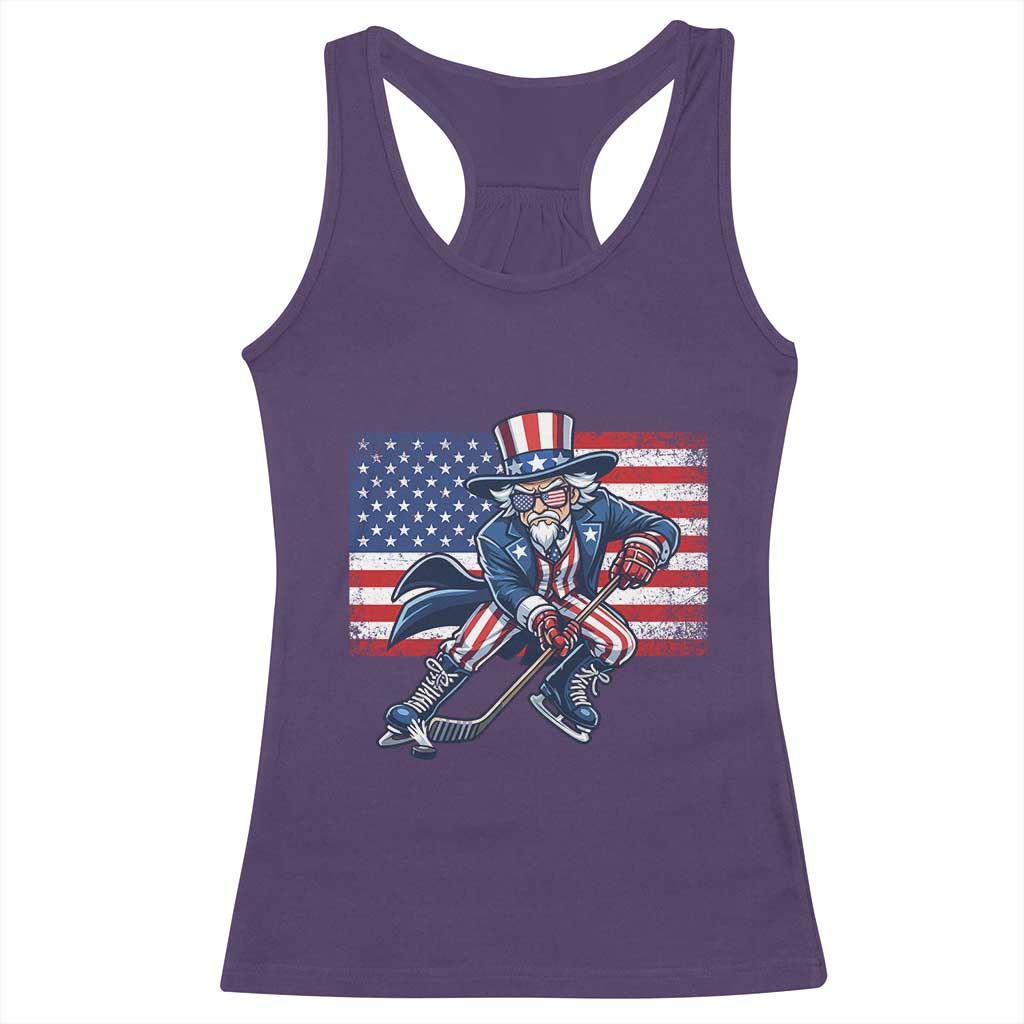 Uncle Sam Hockey Player 4th of July American Flag Racerback Tank Top