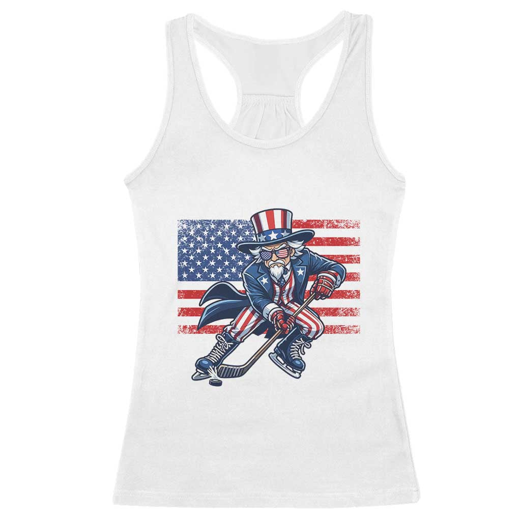 Uncle Sam Hockey Player 4th of July American Flag Racerback Tank Top