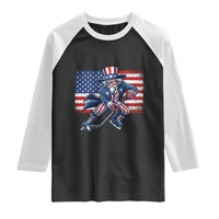 Uncle Sam Hockey Player 4th of July American Flag Raglan Shirt