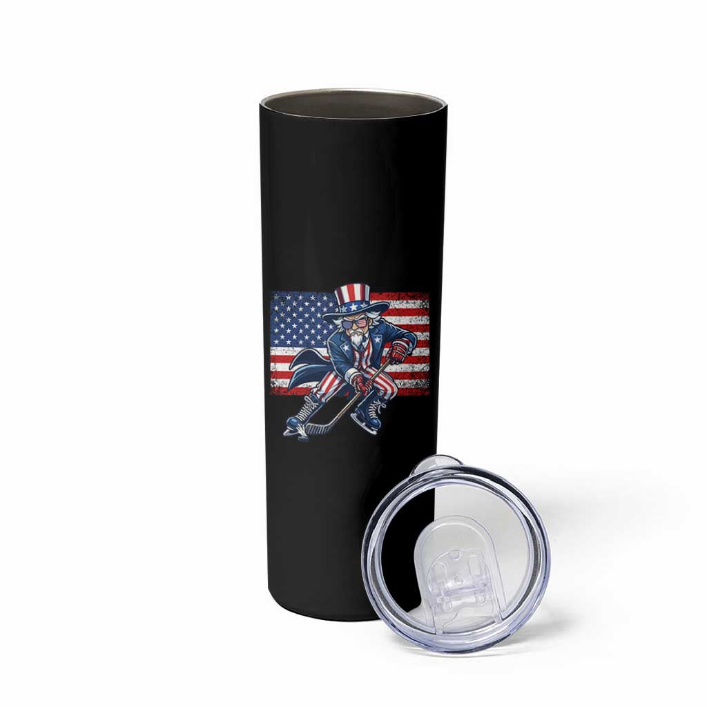 Uncle Sam Hockey Player 4th of July American Flag Skinny Tumbler