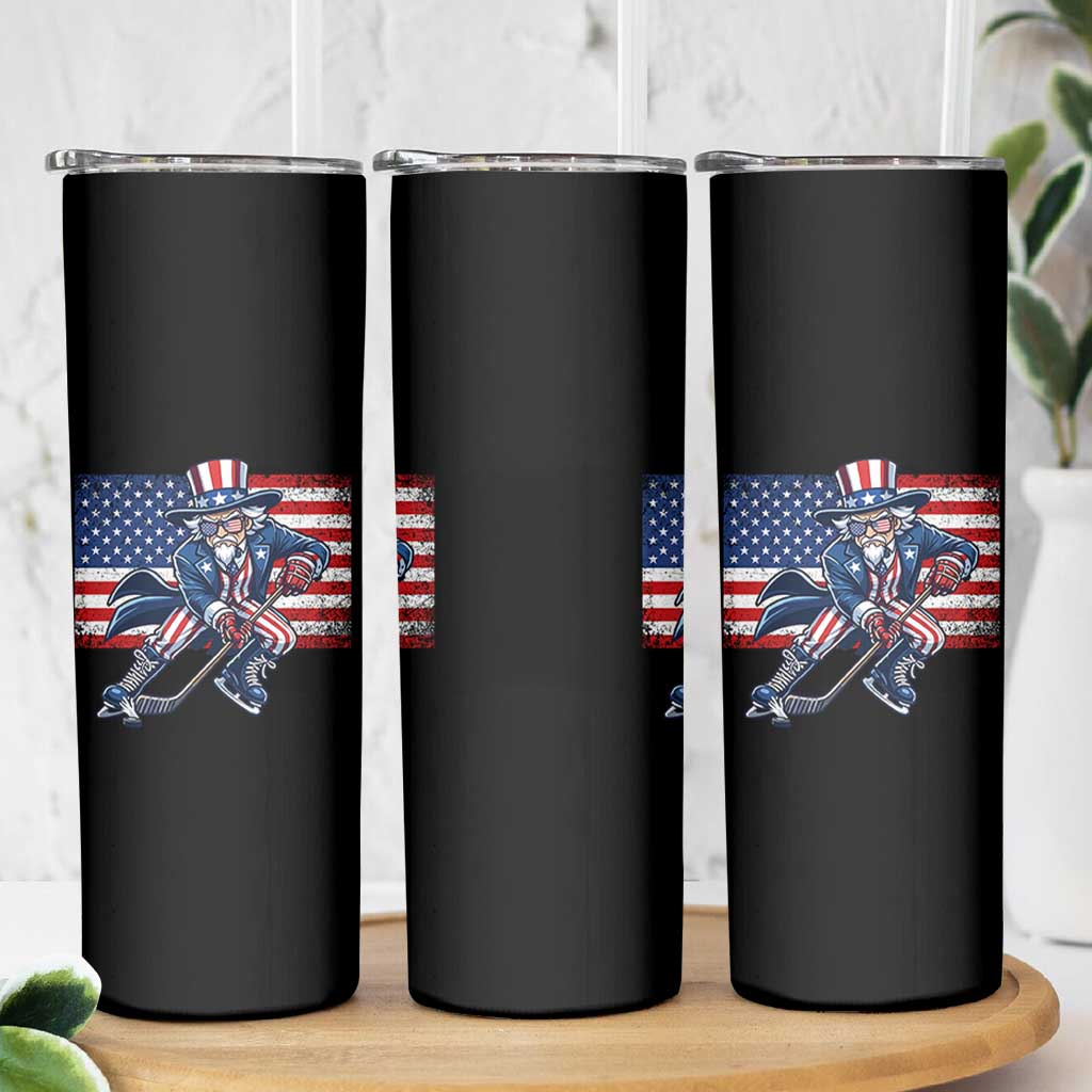Uncle Sam Hockey Player 4th of July American Flag Skinny Tumbler