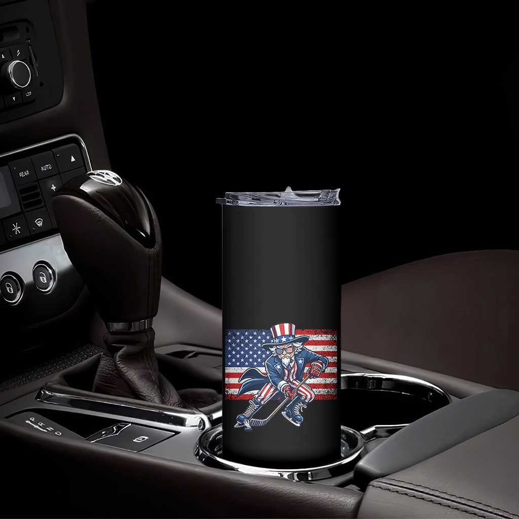 Uncle Sam Hockey Player 4th of July American Flag Skinny Tumbler