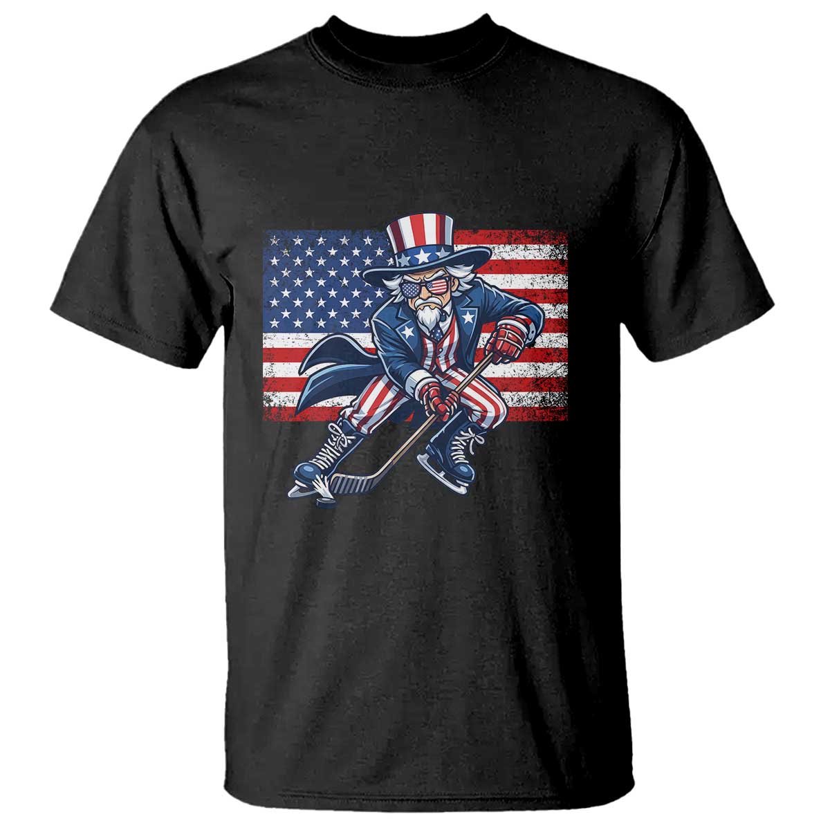 Uncle Sam Hockey Player 4th of July American Flag T Shirt