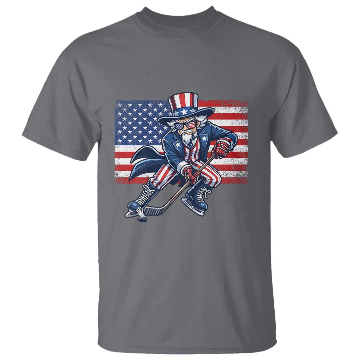 Uncle Sam Hockey Player 4th of July American Flag T Shirt