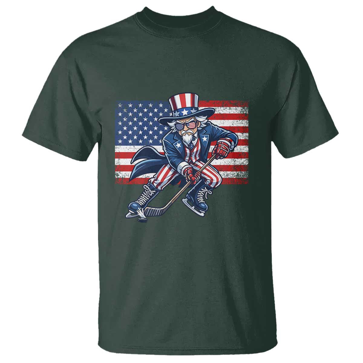 Uncle Sam Hockey Player 4th of July American Flag T Shirt