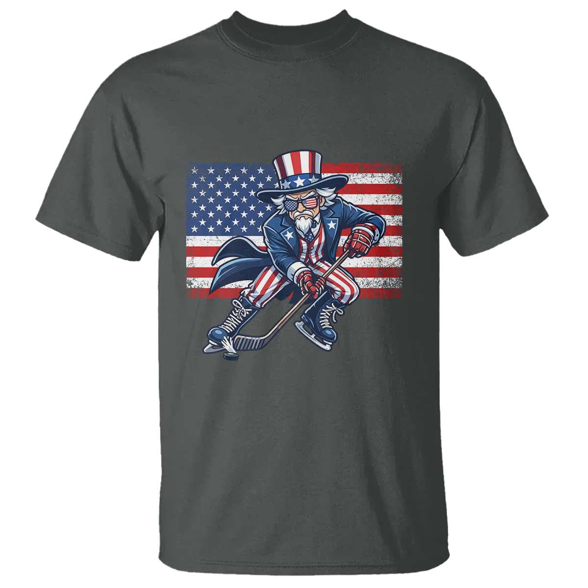 Uncle Sam Hockey Player 4th of July American Flag T Shirt