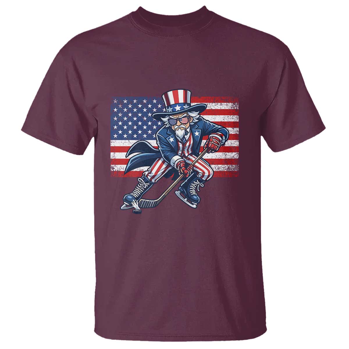 Uncle Sam Hockey Player 4th of July American Flag T Shirt