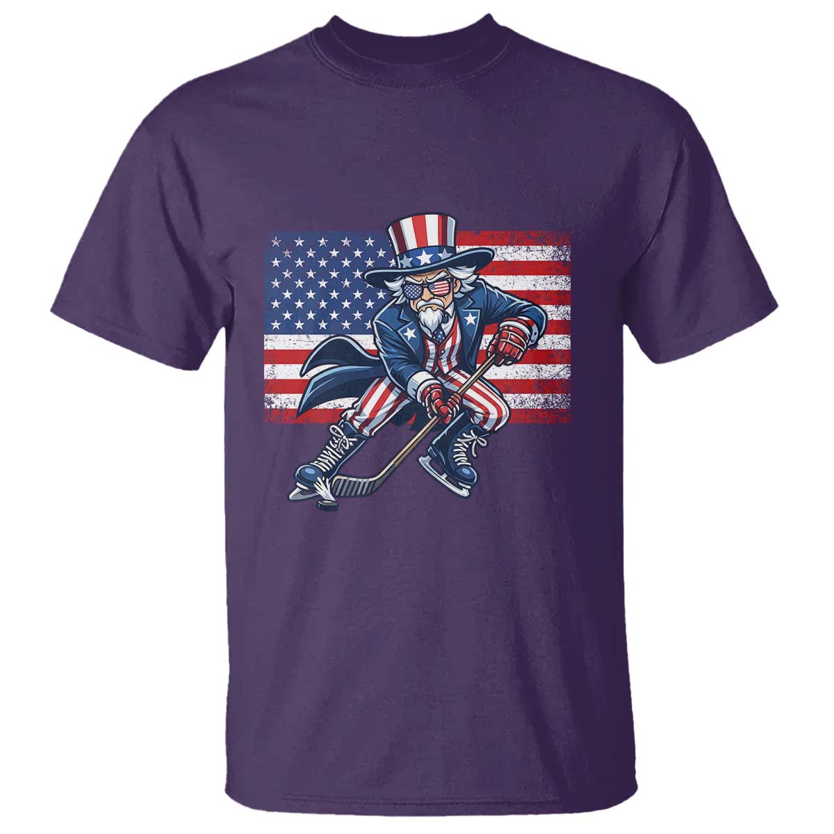 Uncle Sam Hockey Player 4th of July American Flag T Shirt
