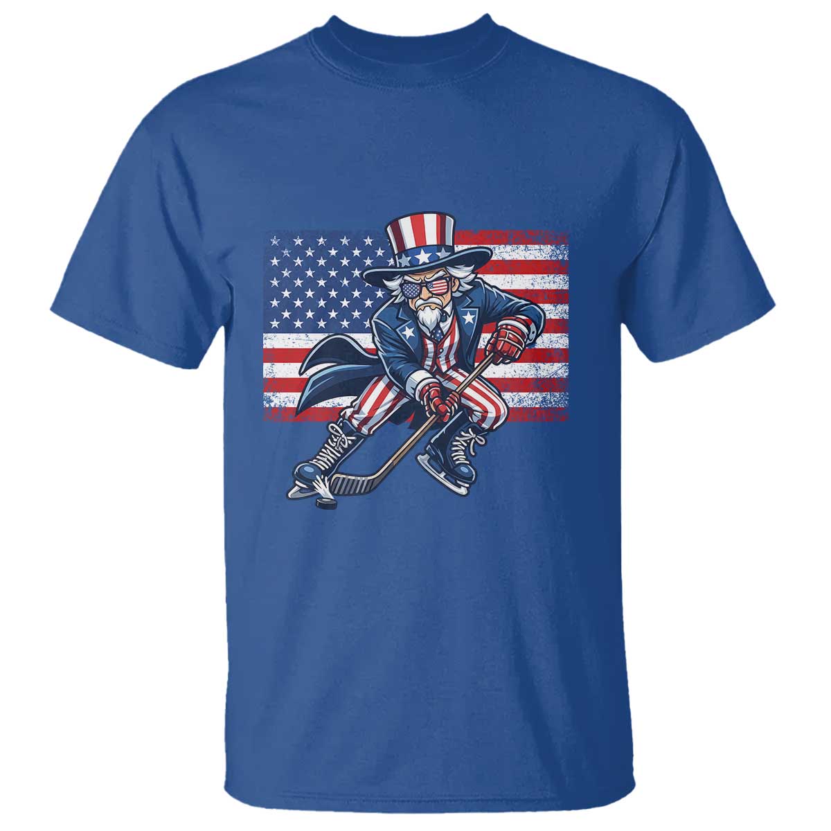 Uncle Sam Hockey Player 4th of July American Flag T Shirt