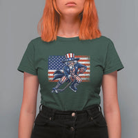 Uncle Sam Hockey Player 4th of July American Flag T Shirt For Women