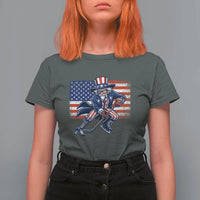 Uncle Sam Hockey Player 4th of July American Flag T Shirt For Women