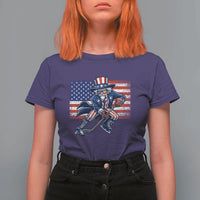 Uncle Sam Hockey Player 4th of July American Flag T Shirt For Women
