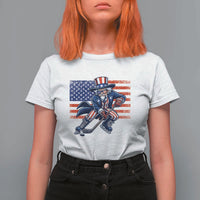 Uncle Sam Hockey Player 4th of July American Flag T Shirt For Women