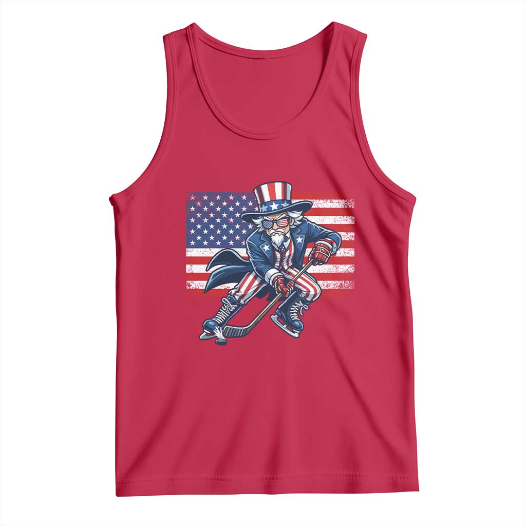 Uncle Sam Hockey Player 4th of July American Flag Tank Top