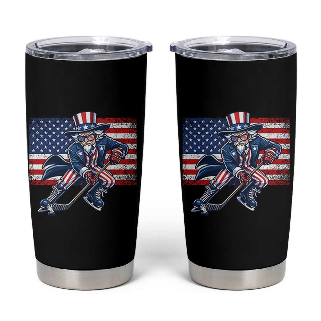 Uncle Sam Hockey Player 4th of July American Flag Tumbler Cup