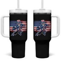 Uncle Sam Hockey Player 4th of July American Flag Tumbler With Handle