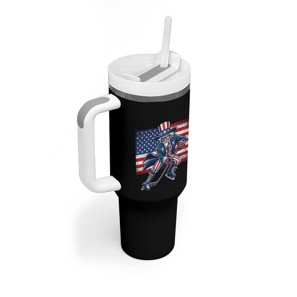 Uncle Sam Hockey Player 4th of July American Flag Tumbler With Handle