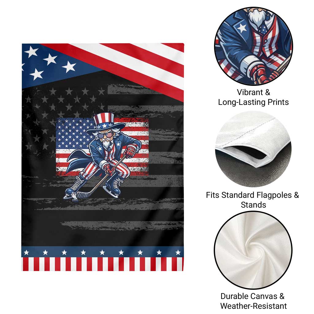 Uncle Sam Hockey Player 4th of July American Flag Patriotic Garden Flag