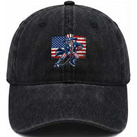 Uncle Sam Hockey Player 4th of July American Flag Washed Cotton Baseball Cap