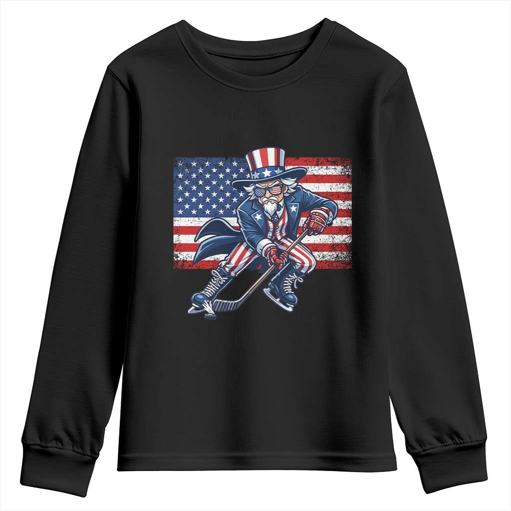 Uncle Sam Hockey Player 4th of July American Flag Youth Sweatshirt