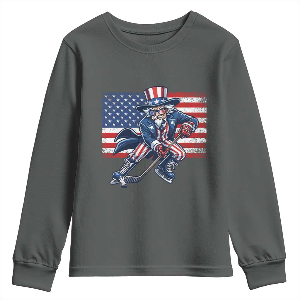 Uncle Sam Hockey Player 4th of July American Flag Youth Sweatshirt