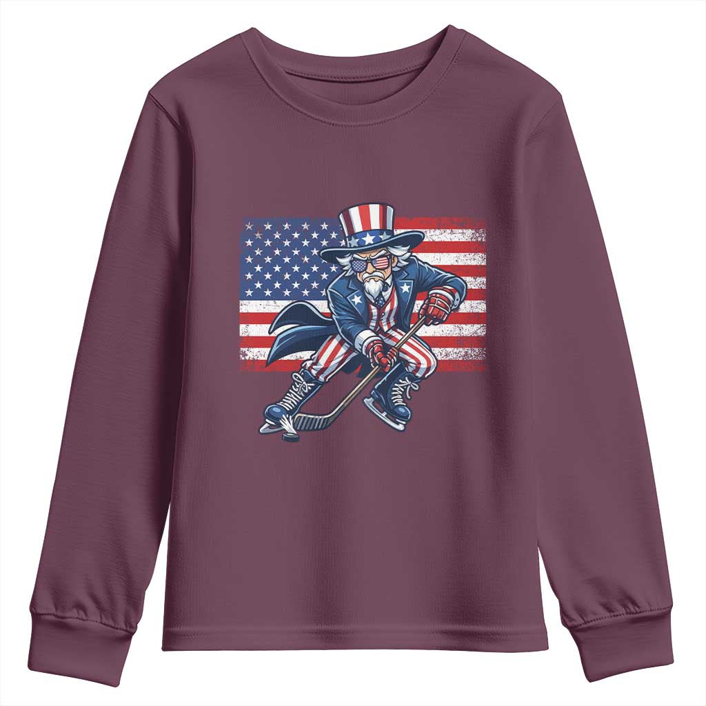 Uncle Sam Hockey Player 4th of July American Flag Youth Sweatshirt