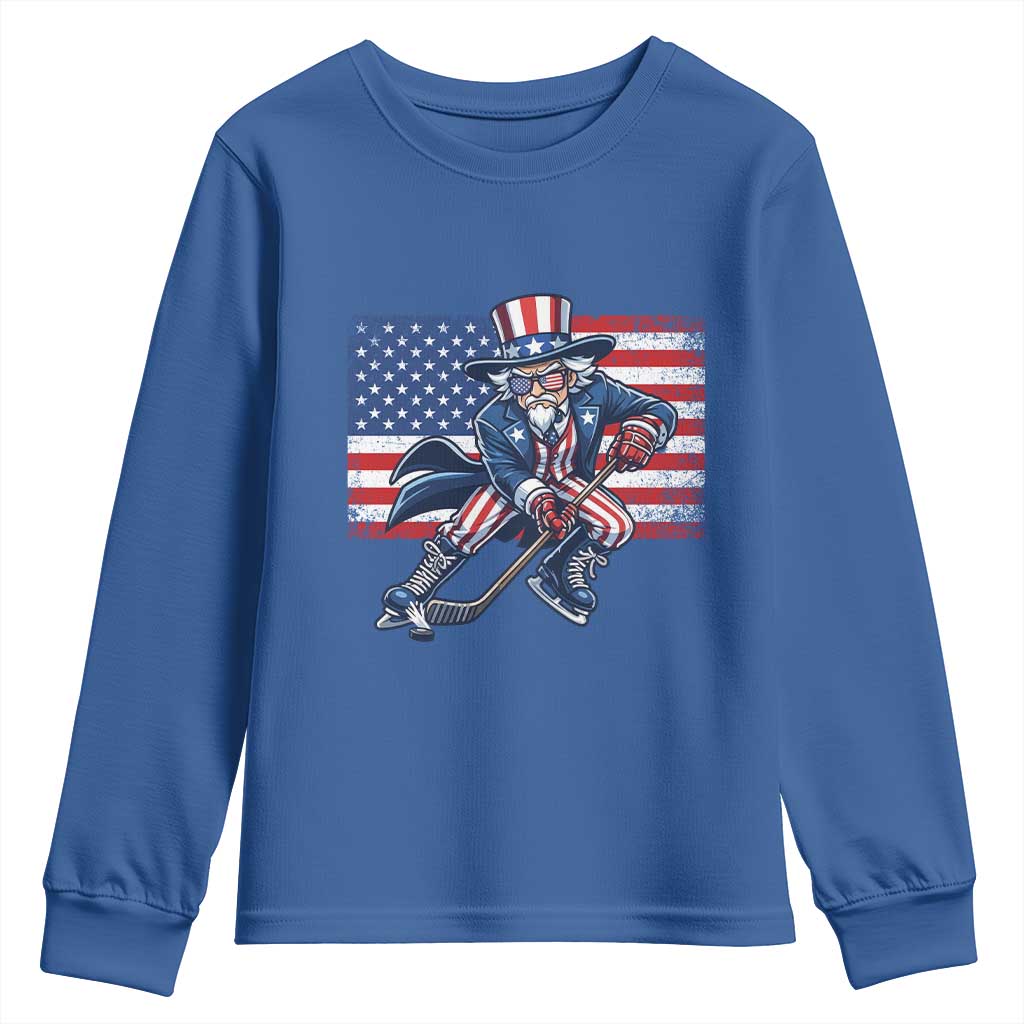 Uncle Sam Hockey Player 4th of July American Flag Youth Sweatshirt