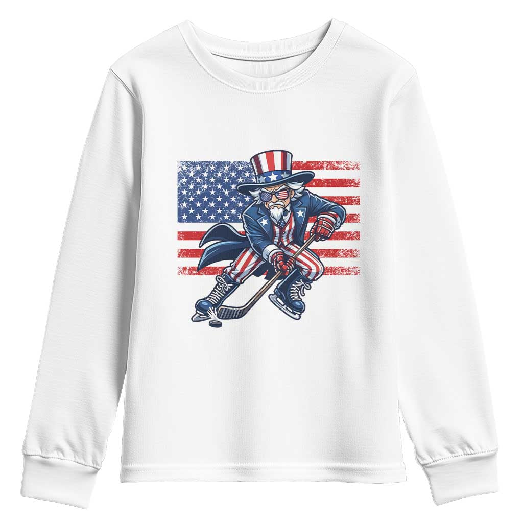 Uncle Sam Hockey Player 4th of July American Flag Youth Sweatshirt
