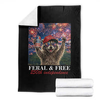 USA 250 Years Freedom Throw Blanket Feral and Free Funny Raccoon Driking Beer 4th of July