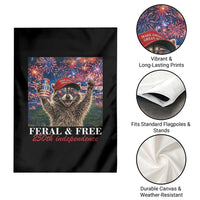 USA 250 Years Freedom Garden Flag Feral and Free Funny Raccoon Driking Beer 4th of July