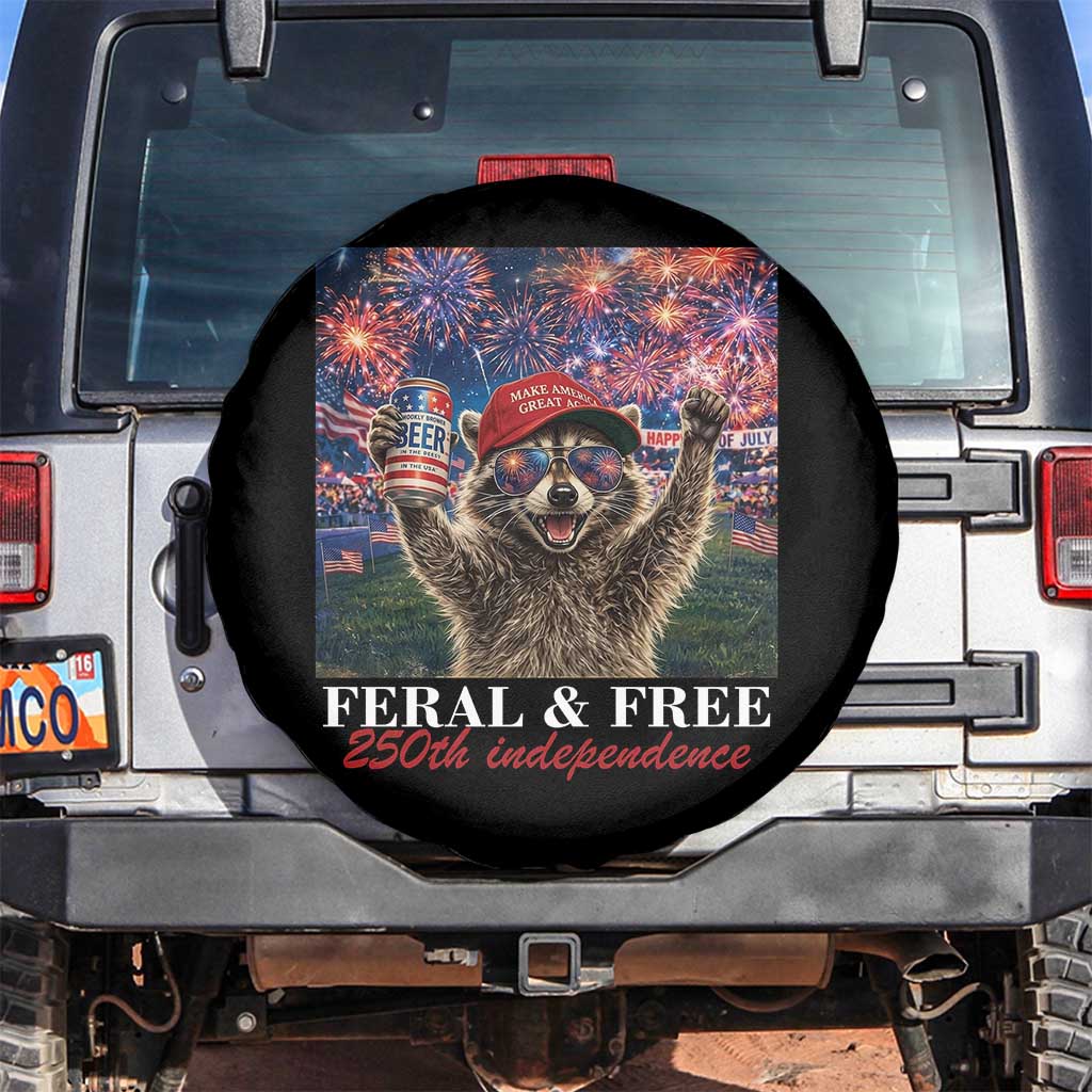 USA 250 Years Freedom Spare Tire Cover Feral and Free Funny Raccoon Driking Beer 4th of July