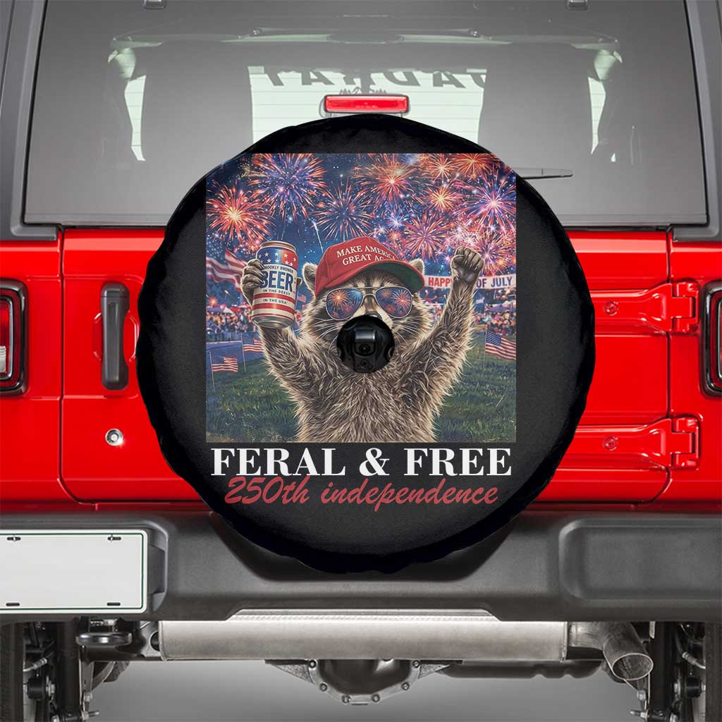 USA 250 Years Freedom Spare Tire Cover Feral and Free Funny Raccoon Driking Beer 4th of July